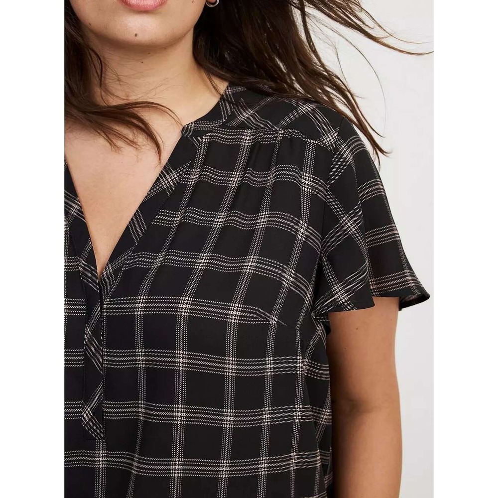 Torrid Harper Black White Plaid Georgette Flutter Sleeve Blouse Size 4 4X NWT - Picture 4 of 10